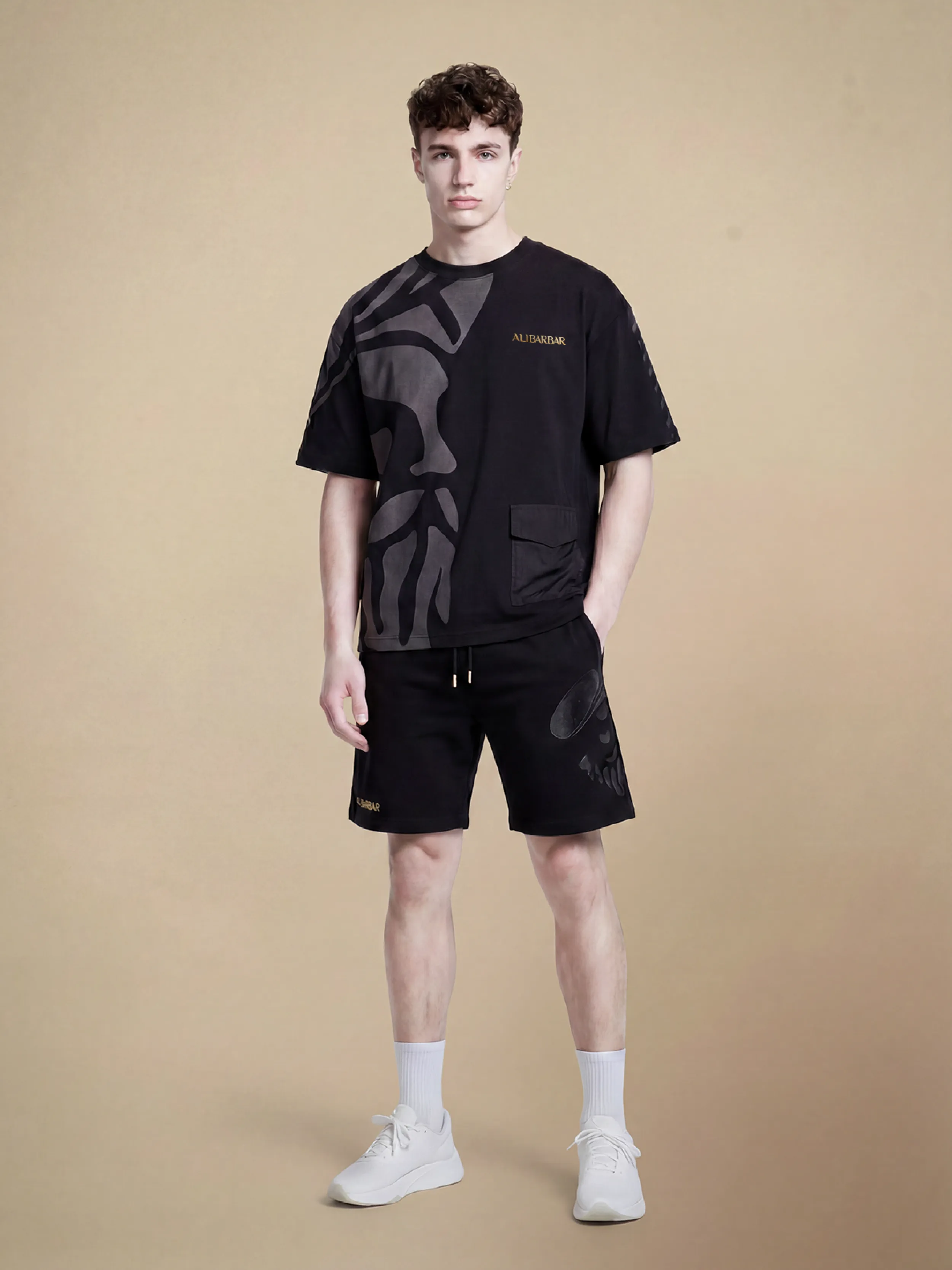 Men's Shadow Print Shorts — Grey Face 3